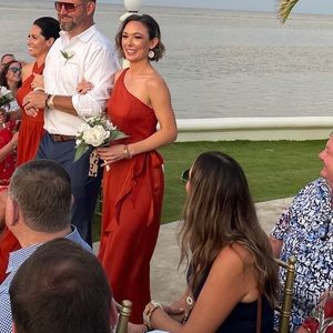 One Shoulder Crepe Satin Ruffle Bridesmaid Dress